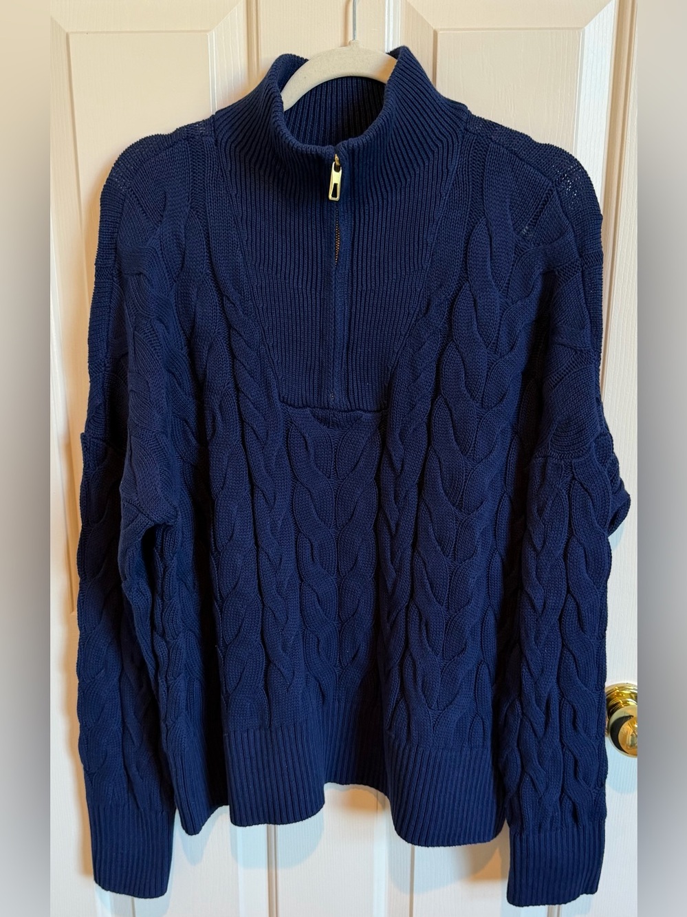 NWT Lands' End Women’s Navy Drifter Cable-Knit Half-Zip Sweater Size L